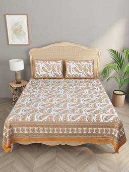 House of Gulab - White Double King Bedsheet with 2 Pillow Covers
