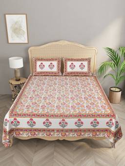 House of Gulab - Multi-Color Double King Bedsheet With 2 Pillow Covers