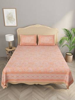 House of Gulab - Orange Double King Bedsheet with 2 Pillow Covers