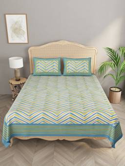 House of Gulab - Blue Double King Bedsheet with 2 Pillow Covers