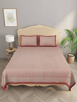 House of Gulab - Red Double King Bedsheet with 2 Pillow Covers