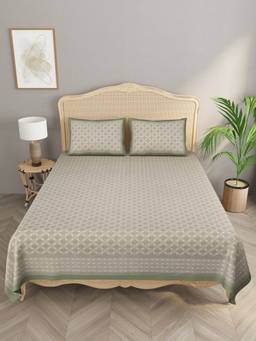 House of Gulab - Green Double King Bedsheet with 2 Pillow Covers
