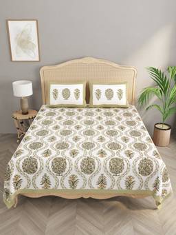 House of Gulab - White Cotton Double King Bedsheet with 2 Pillow Covers