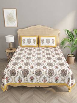 House of Gulab - White Cotton Double King Bedsheet with 2 Pillow Covers