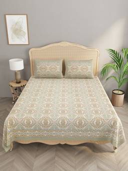 House of Gulab - Multi Color Cotton Double King Bedsheet with 2 Pillow Covers