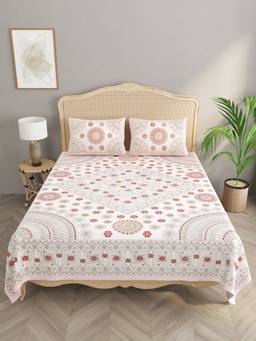 House of Gulab - White Cotton Double King Bedsheet with 2 Pillow Covers