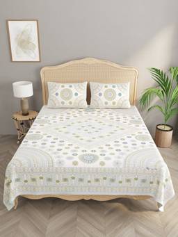 House of Gulab - White Cotton Double King Bedsheet with 2 Pillow Covers