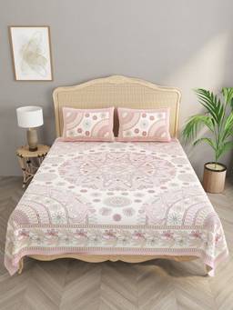 House of Gulab - White Cotton Double King Bedsheet with 2 Pillow Covers