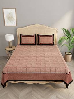 House of Gulab - Red Cotton Double King Bedsheet with 2 Pillow Covers
