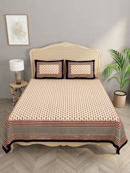 House of Gulab - Beige Cotton Double King Bedsheet with 2 Pillow Covers