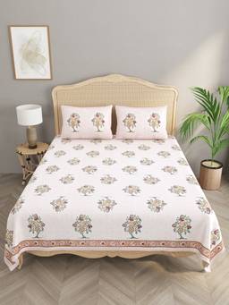 House of Gulab - White Super King Bedsheet with 2 Pillow covers