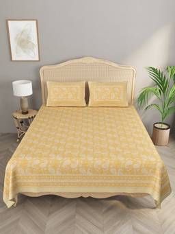 House of Gulab - Gold Double King Bedsheet with 2 Pillow Covers with Gold print