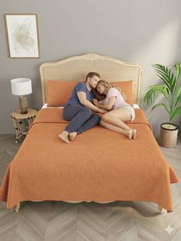 House of Gulab - Orange Premium Slub Cotton Bed Cover with 2 Pillow Covers