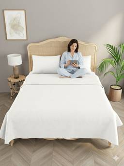 House of Gulab - White Premium Slub Cotton Bed Cover with 2 Pillow Covers