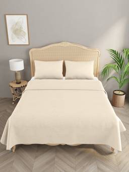 House of Gulab - Beige Premium Slub Cotton Bed Cover with 2 Pillow Covers