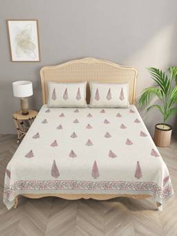House of Gulab - Handblock printed Slub Cotton Double King Bedcover with 2 Pillow Covers