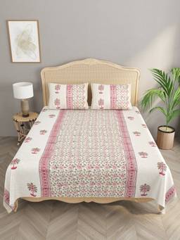 House of Gulab - Handblock printed Jute Cotton Double King Bedcover with 2 Pillow Covers