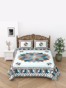 House of Gulab - Multicolor Floral Print Cotton Double King Bedsheet with 2 Pillow Covers
