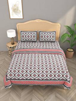 House of Gulab - Maroon Floral Print King Bedsheet And Comforter And 2 Pillow Covers