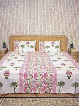 House of Gulab - White Premium Percale Cotton Super King Bedsheet with 2 Pillow Covers