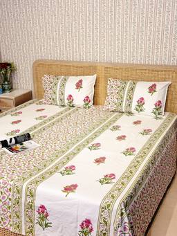 House of Gulab - White Premium Percale Cotton Super King Bedsheet with 2 Pillow Covers