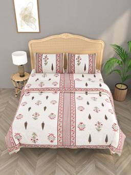 House of Gulab - Multi-Color Floral Printed King Bedsheet with Comforter and 4 Pillow Covers