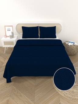 House of Gulab - Navy Blue Premium Slub Cotton Bed Cover with 2 Pillow Covers