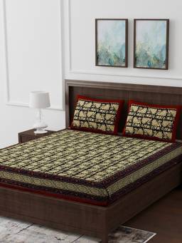 House of Gulab - Red Ethnic Motifs Single Bedsheet with 2 Pillow Covers