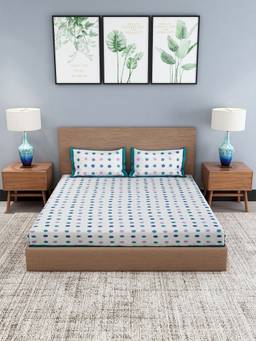 House of Gulab - White Hand Block King Bedsheet with 2 Pillow Cover