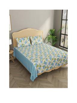 House of Gulab - Blue Super King Cotton Bedsheet With 2 Pillow Covers