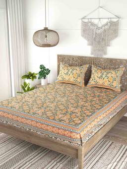 House of Gulab - Multicolor Cotton Double King Bedsheet With 2 Pillow Covers