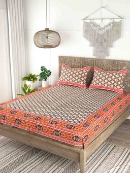 House of Gulab - Multi-Color Cotton Double King Bedsheet With 2 Pillow Covers