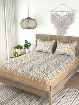 House of Gulab - Multi-Color Cotton Double King Bedsheet With 2 Pillow Covers