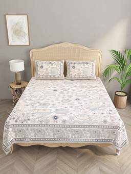 House of Gulab - Multi-Color Cotton Double King Bedsheet With 2 Pillow Covers