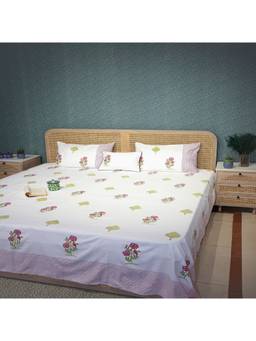 House of Gulab - White Super King Handblock Print Bedding Set