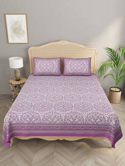 House of Gulab - Purple Gift Box With Super King Cotton Bedsheet With 2 Pillow Covers