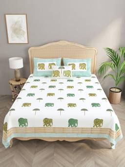 House of Gulab - Multi-Color Cotton Super King Handblock Print Bedding Set