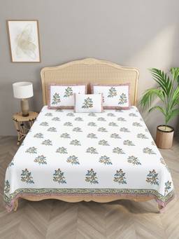 House of Gulab - White Super King Handblock Print Bedding Set