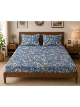 House of Gulab - Blue Bedsheet Value Gift Box | 1 Double Bedsheet and 2 Pillow Covers