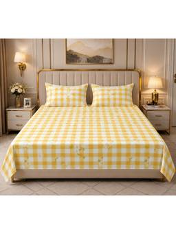 House of Gulab - Yellow Bedsheet Value Gift Box | 1 Double Bedsheet and 2 Pillow Covers