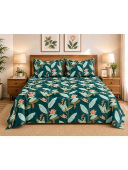 House of Gulab - Teal Bedsheet Value Gift Box | 1 Double Bedsheet and 2 Pillow Covers