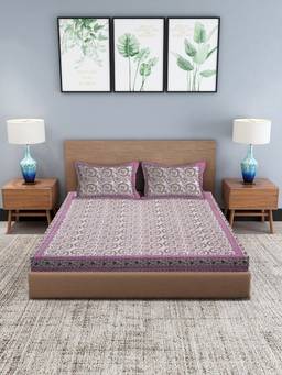 House of Gulab - Pink Floral King Bedsheet with 2 Pillow Covers
