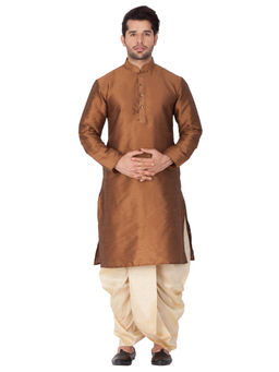 Vastramay - by Vastramay Men Brown Silk Blend Kurta and Dhoti (Set of 2)