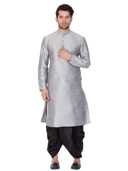 Vastramay - by Vastramay Men Grey Silk Blend Kurta and Dhoti (Set of 2)