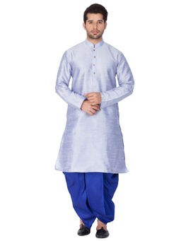 Vastramay - by Vastramay Men Light Blue Silk Blend Kurta and Dhoti (Set of 2)