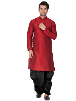Vastramay - by Vastramay Men Maroon Silk Blend Kurta and Dhoti (Set of 2)