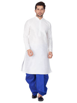 Vastramay - by Vastramay Men White Silk Blend Kurta and Dhoti (Set of 2)