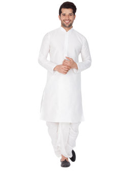 Vastramay - by Vastramay Men White Silk Blend Kurta and Dhoti (Set of 2)