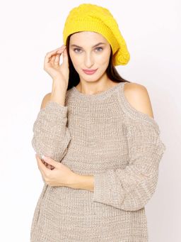 Bharatasya - Stylish Fine Knitted Beret Cap Yellow