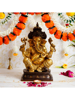 eCraftIndia - Blessing Lord Ganesha With Mukhut Antique Look Handcrafted Premium Brass Idol